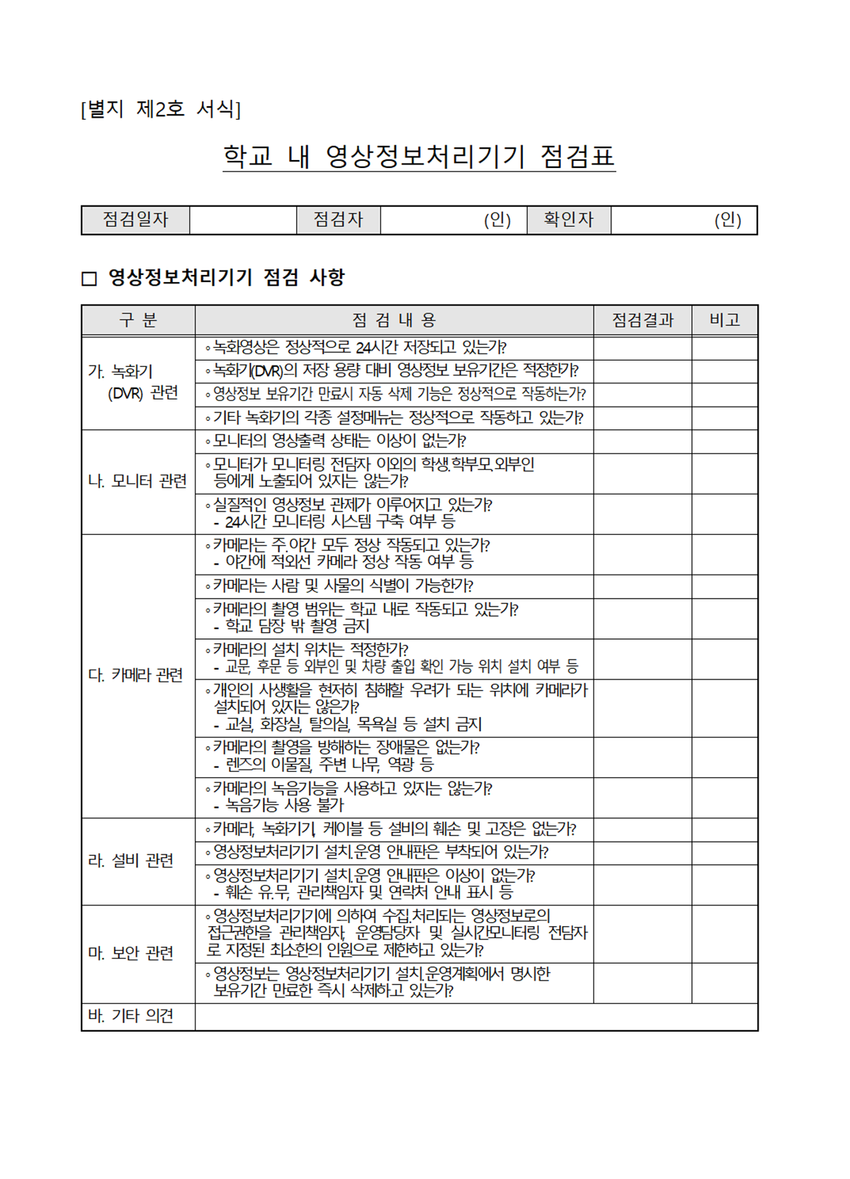 개인영상정보 관리대장