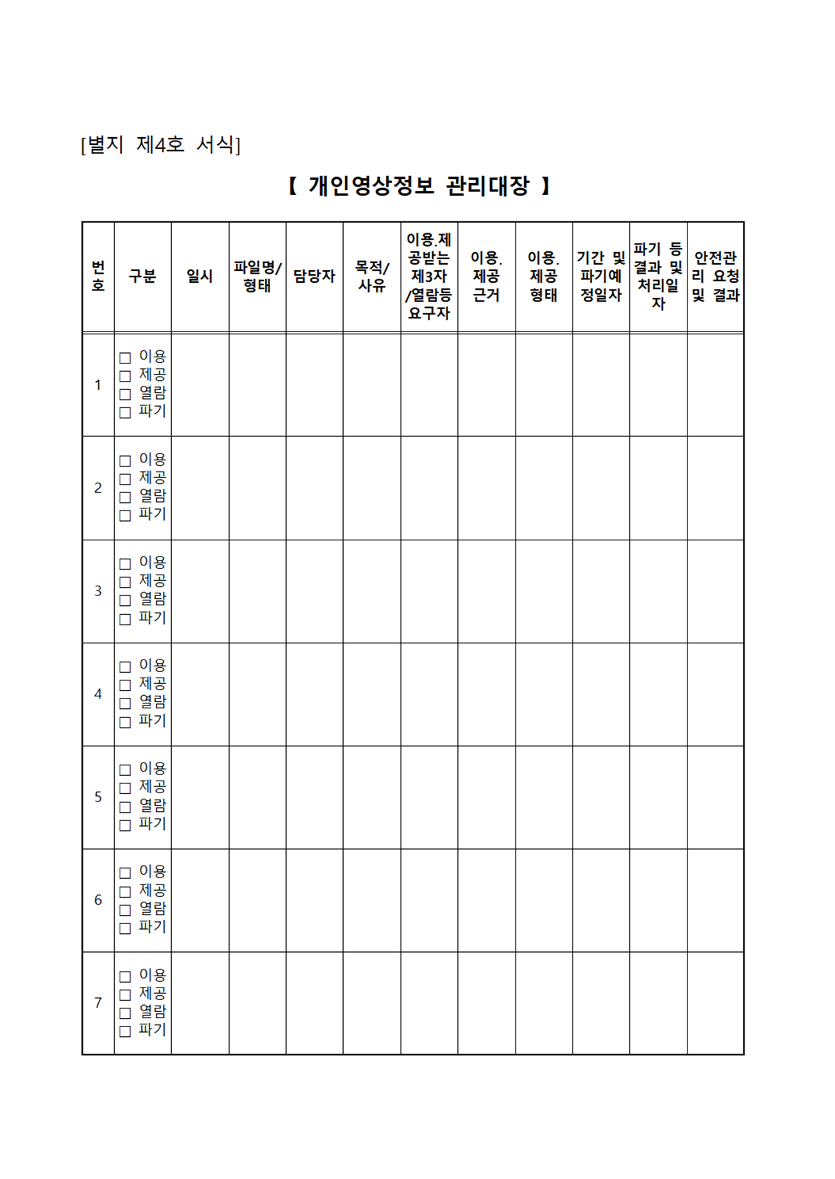 학교 내 영상정보처리기기 점검표